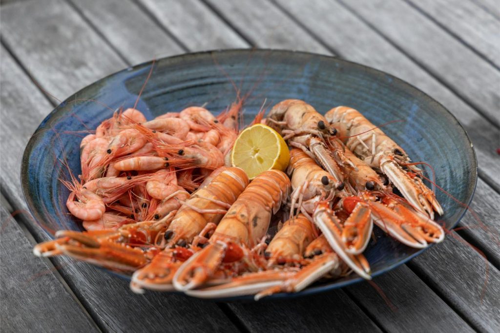 Plate of shrimp and lemon